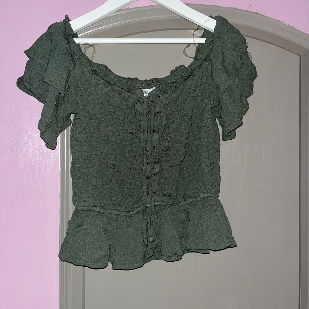 Active USA: Olive Ruffled Blouse